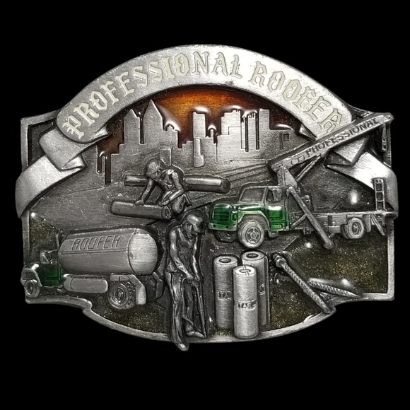 Professional Roofer Belt Buckle‎ Trade Specialties Construction Theme Pewter